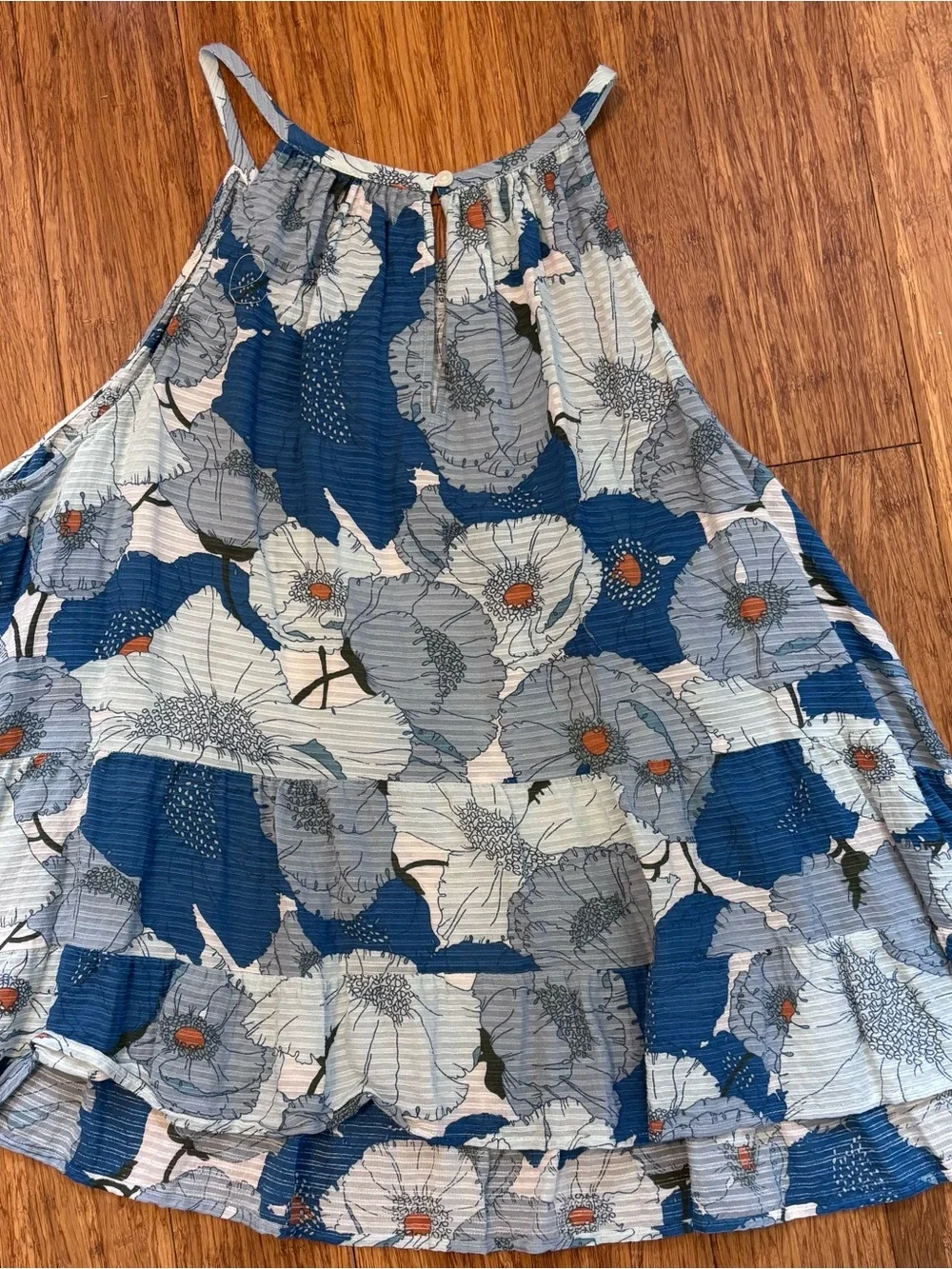 LOFT Blue Floral Spaghetti Strap Swing Tank - Picture 3 of 4